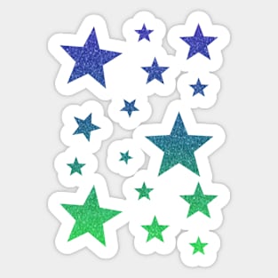 Blue Green Ombre Faux Glitter Stars Sticker